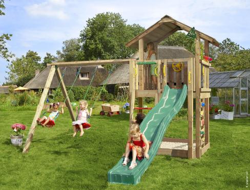 Jungle Chalet | Aire de jeux en bois avec balançoire double