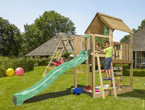 Jungle Cubby | Aire de jeux en bois avec balançoire et filet d'escalade