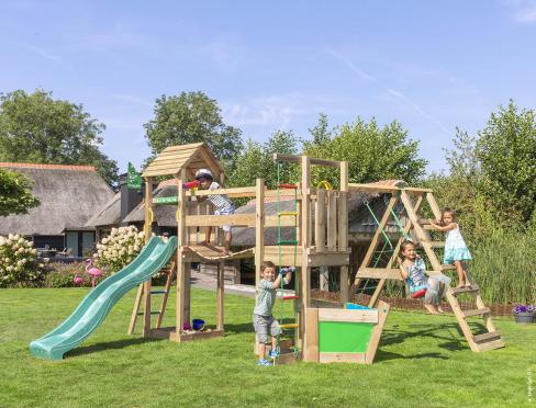 Jungle Voyager | Aire de jeux en bois avec balançoire et filet d'escalade